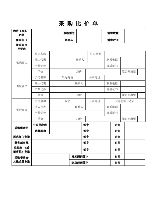 (完整版)采购比价单模板