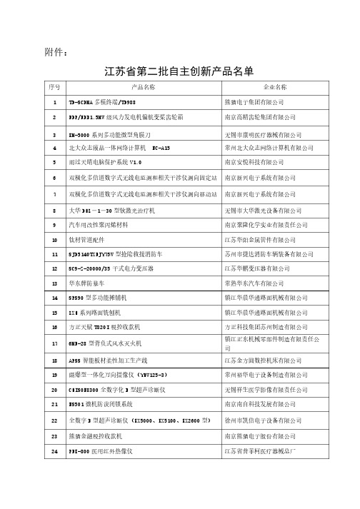 江苏省第二批自主创新产品