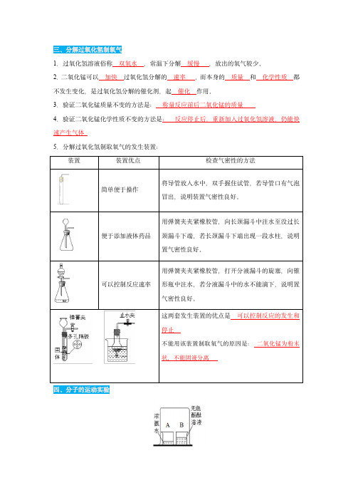 中考化学教材实验总结：分解过氧化氢制氧气