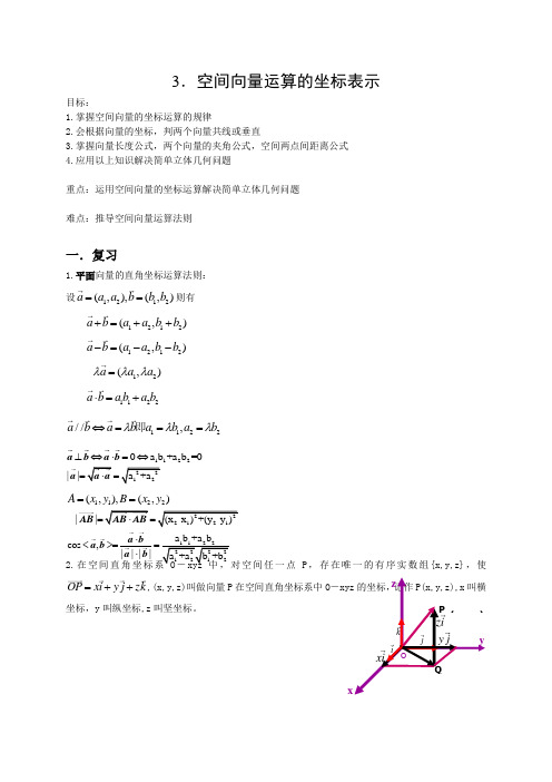 空间向量运算的坐标表示(公开课教案)