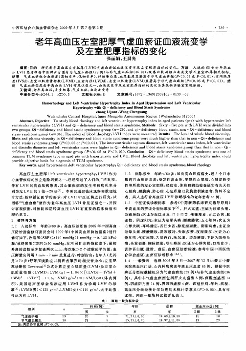 老年高血压左室肥厚气虚血瘀证血液流变学及左室肥厚指标的变化