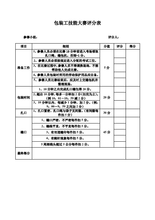 包装工技能大赛评分表