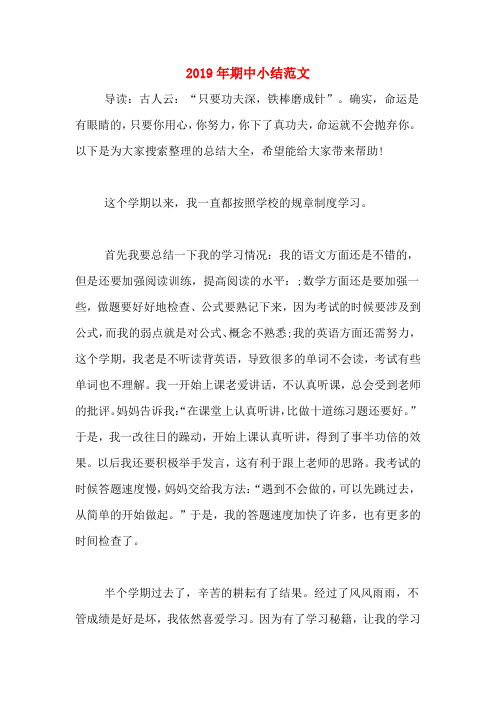 2019年期中小结范文