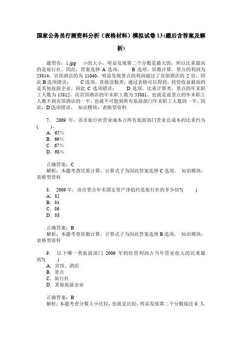 国家公务员行测资料分析(表格材料)模拟试卷13(题后含答案及解析)