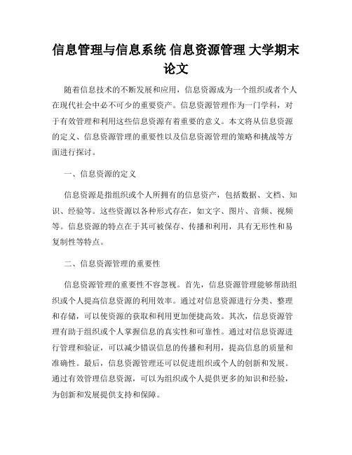 信息管理与信息系统 信息资源管理 大学期末论文