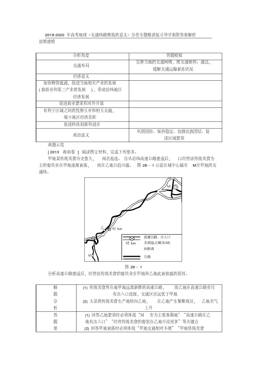 2019-2020年高考地理《交通线路修筑的意义》分类专题精讲复习导学案附答案解析