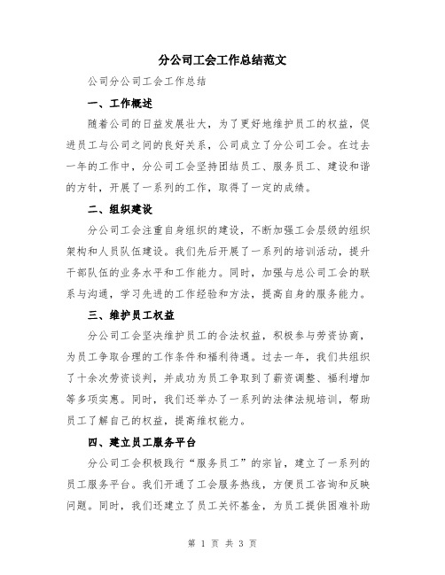 分公司工会工作总结范文