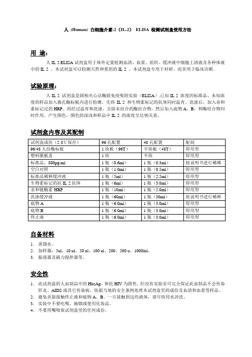 人Human白细胞介素-2IL-2ELISA检测试剂盒使用方法