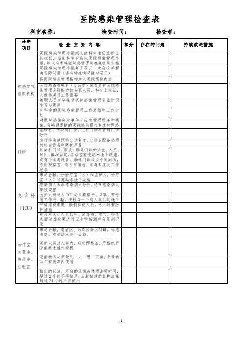 医院感染管理检查表