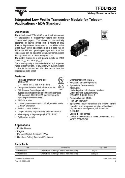 VISHAY SEMICONDUCTOR TFDU4202 说明书