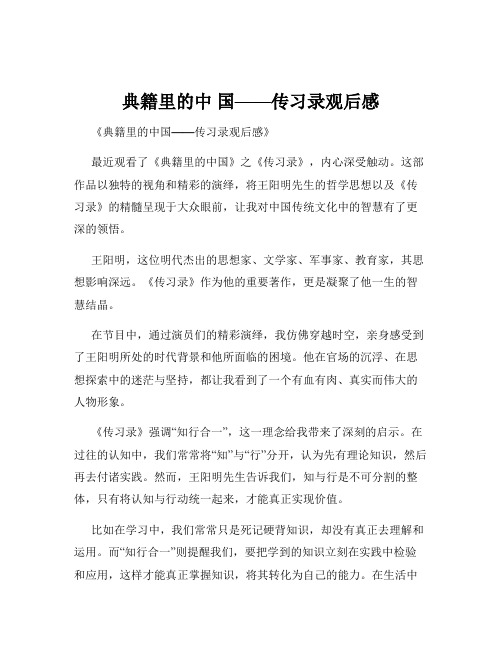 典籍里的中 国——传习录观后感