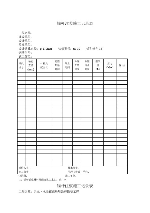 锚杆注浆施工记录表