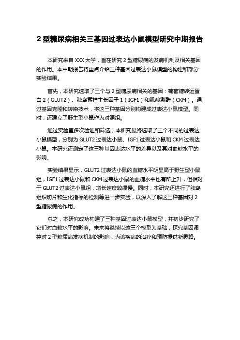 2型糖尿病相关三基因过表达小鼠模型研究中期报告