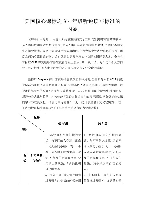 美国核心课标之3-4年级听说读写标准的内涵