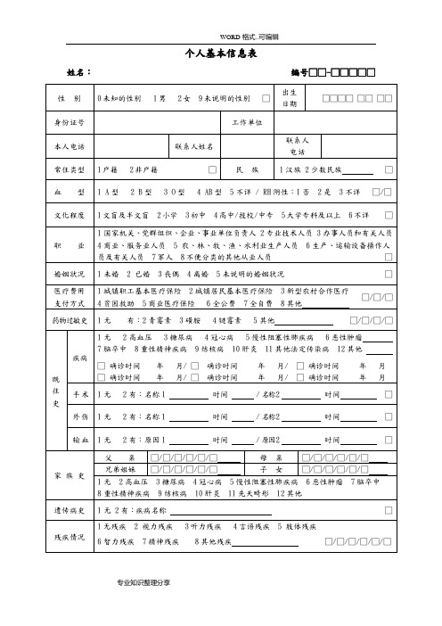 居民健康档案个人基本信息表