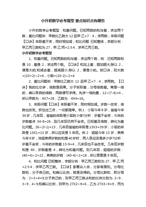 小升初数学必考题型重点知识点有哪些