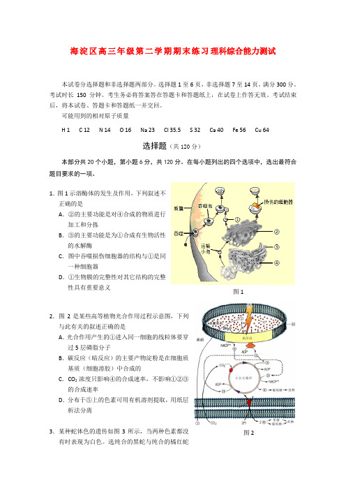 最新-北京市海淀区2018届高三理综二模考试(生物) 精品