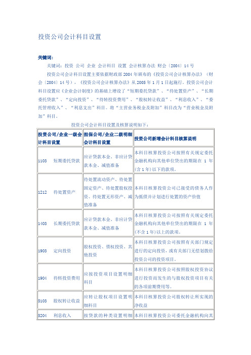 投资公司会计科目设置