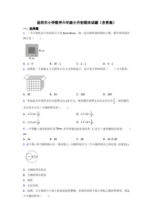 昆明市小学数学六年级小升初期末试题(含答案)