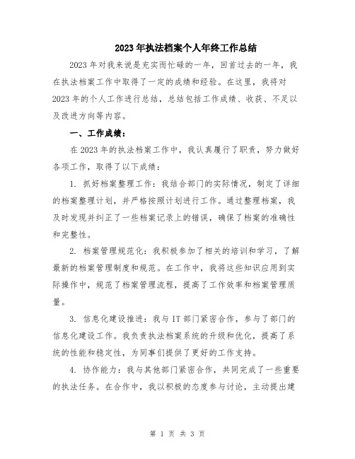 2023年执法档案个人年终工作总结