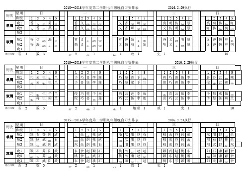 2015-2016第2学期晚辅导表(2.28)