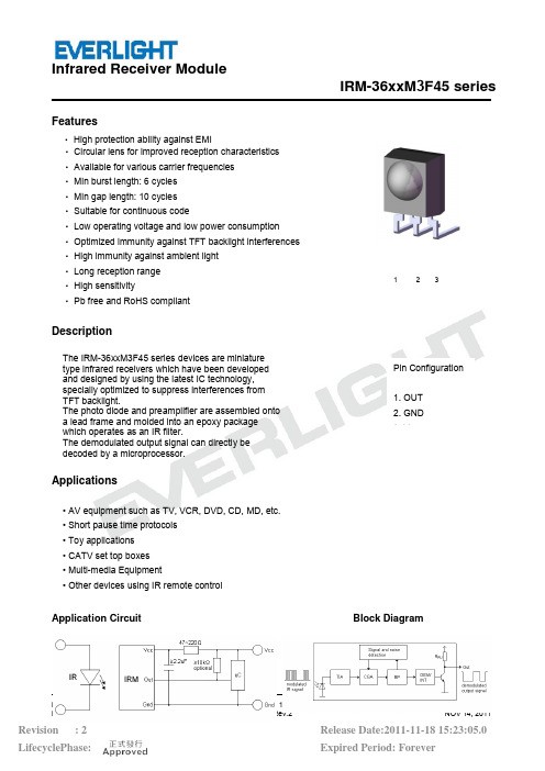 Everlight IRM-36xxM3F45系列微型红外接收器说明书