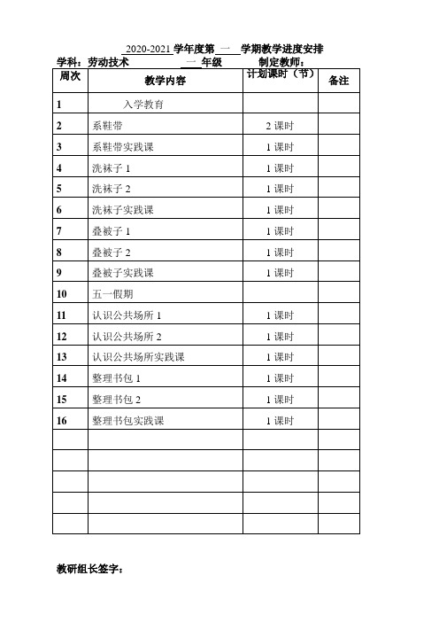 一年级上册《劳动技术》全册教案(含教学计划)