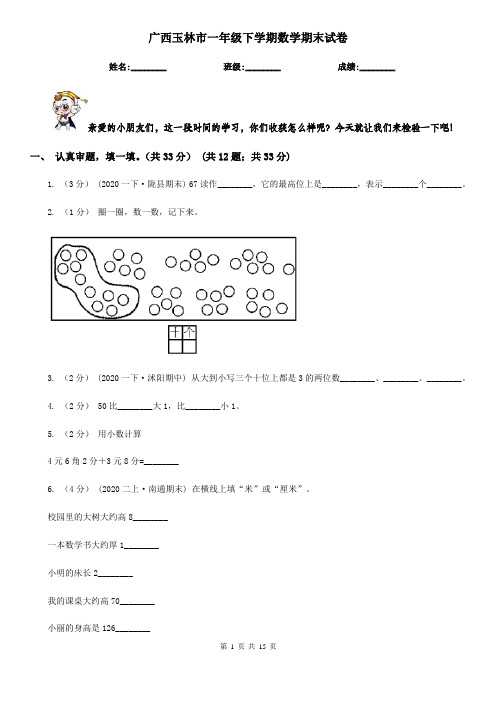 广西玉林市一年级下学期数学期末试卷