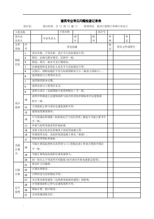 建筑专业常见问题校审记录表