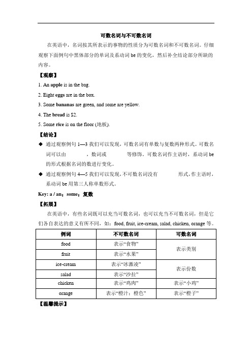 七年级上册英语可数名词与不可数名词