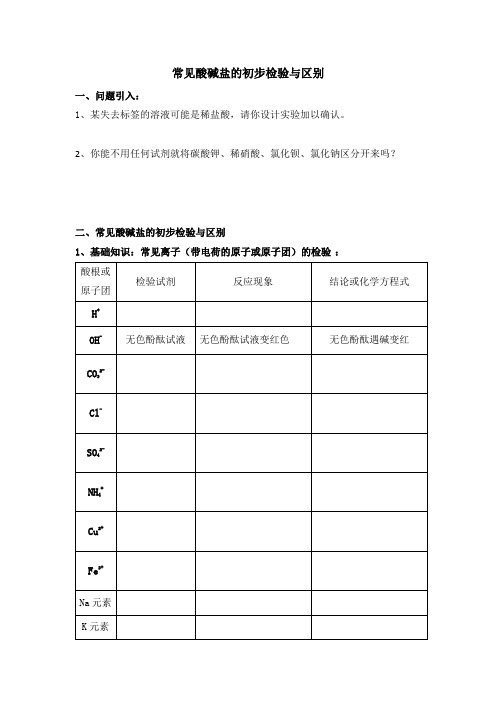 常见酸碱盐的初步检验与区别