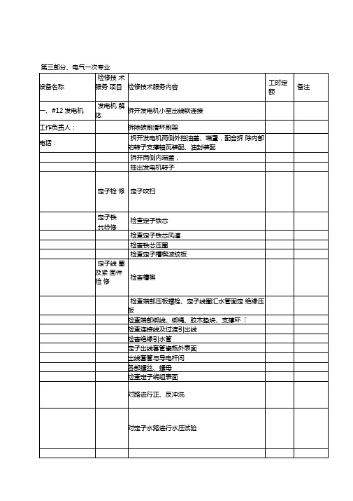 火力发电厂300MW机组A级检修项目标准