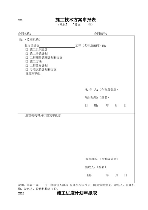 推荐-施工单位上报监理CB表 推荐 精品