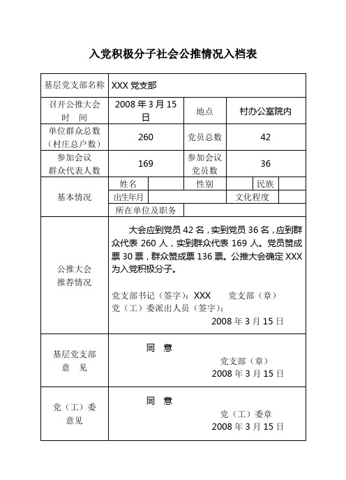 2、入党积极分子配套表格样表