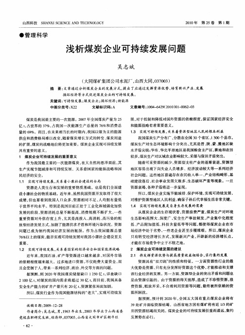 浅析煤炭企业可持续发展问题