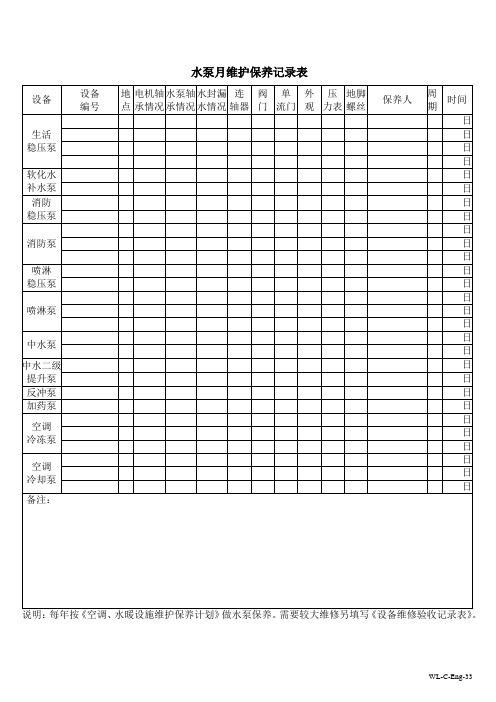 Eng-33水泵月维护保养记录表