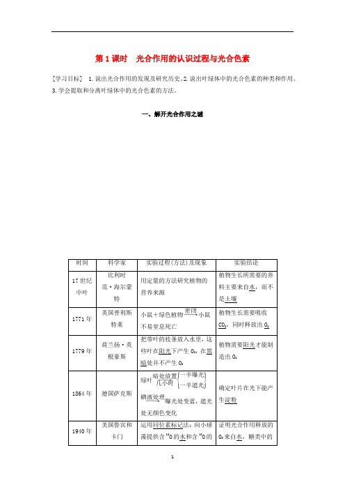 高中生物第4章光合作用和细胞呼吸第二节第1课时光合作用的认识过程与光合色素学案苏教版必修1