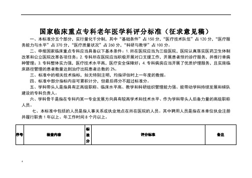 国家临床重点专科评分标准(老年医学科)