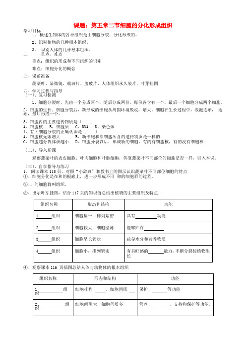 (新)冀教版生物七上《第2节 细胞分化形成组织》公开课(教案) (3)