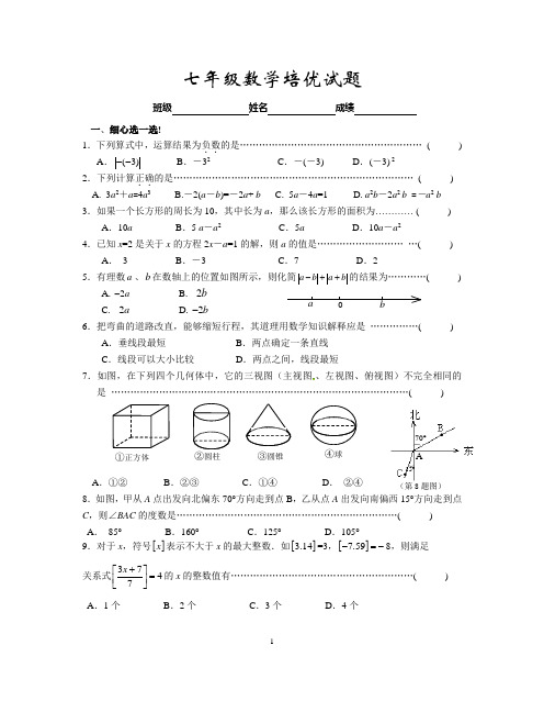 七年级数学培优试题