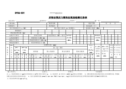 DY06-031 后张法预应力梁张拉现场检测记录表