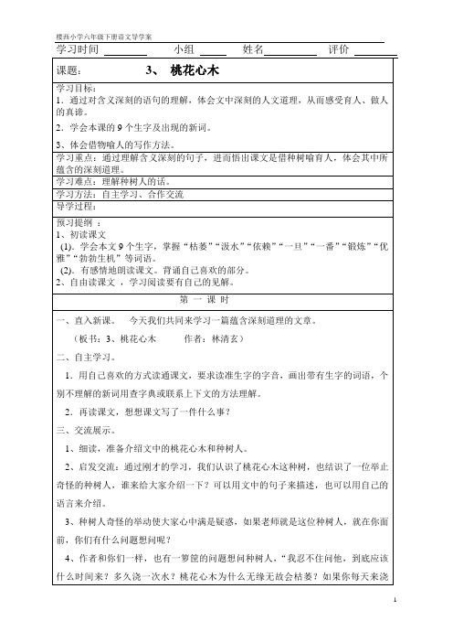 六年级下册语文导学案3课