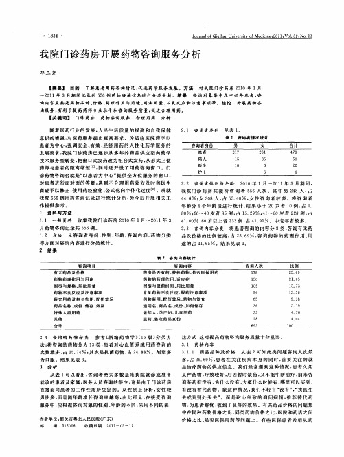 我院门诊药房开展药物咨询服务分析