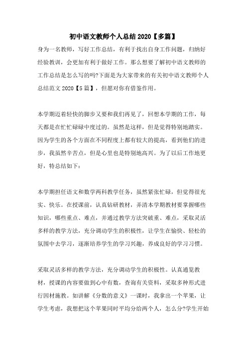 初中语文教师个人总结2020【多篇】