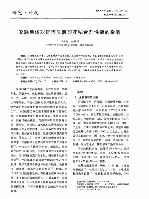 交联单体对硅丙乳液印花粘合剂性能的影响