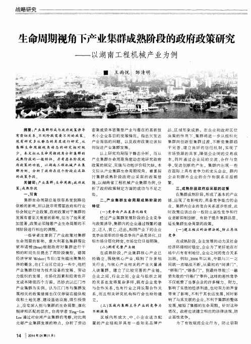 生命周期视角下产业集群成熟阶段的政府政策研究——以湖南工程机械产业为例