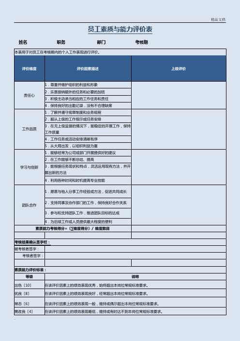 员工素质能力评价表