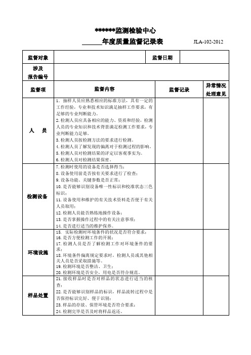 质量监督记录表