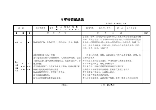 物业管理行业质量环境职业健康安全ISO三体系内审记录