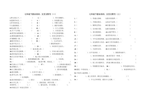 鲁教版初二语文七年级下册所有古诗词默写大全